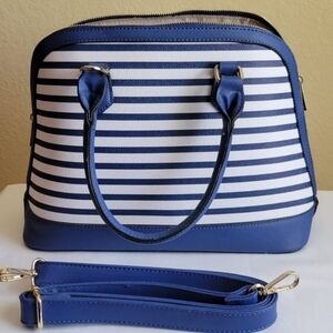 Women's blue striped dome shaped cross body purse